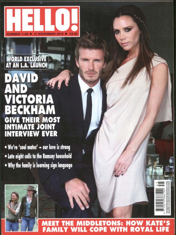 Les Beckham en couverture du magazine Hello, le 15 novembre 2010