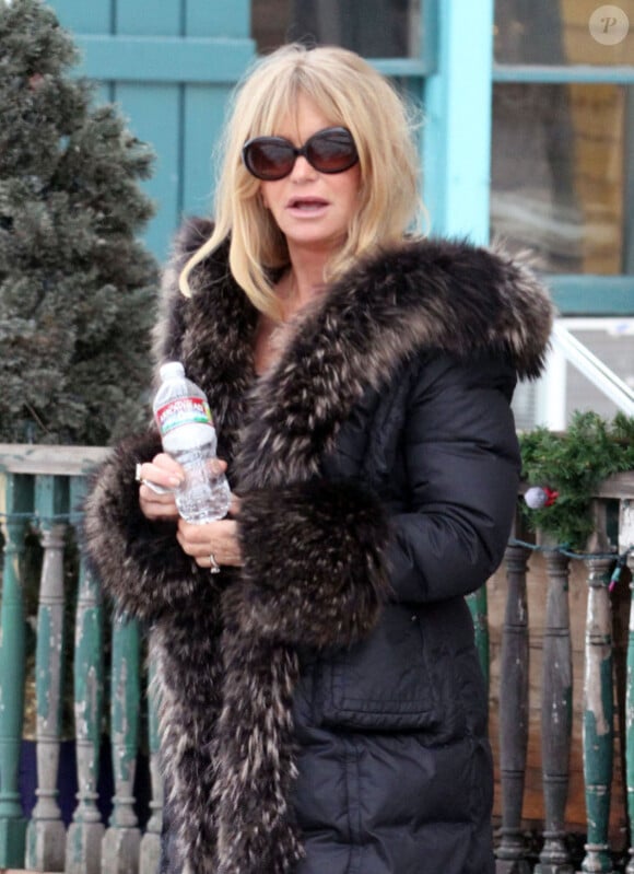 Goldie Hawn ne quitte plus sa bouteille d'eau en vacances à Aspen, le 21 décembre 2010.
