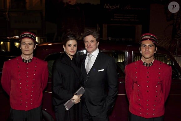 Colin Firth et son épouse à la réception organisée à la résidence privée de l'Ambassadeur de Grande-Bretagne, à Paris, après la projection du Discours d'un Roi. 4/01/2011