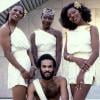 Boney M en 1970 : Bobby Farrell entouré de Liz Mitchell, Maizie Williams et Marcia Barrett