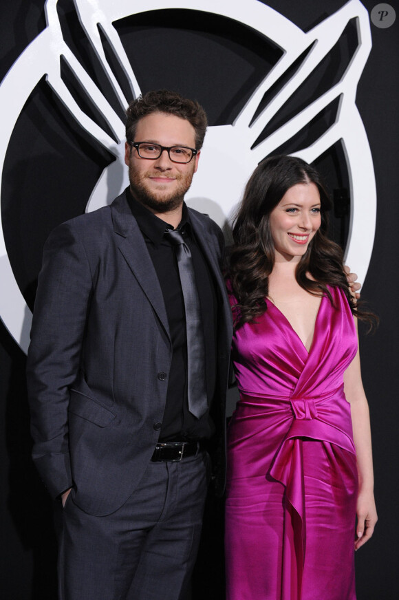 Seth Rogen et sa fiancée Lauren Miller lors de l'avant-première à Los Angeles de The Green Hornet le 10 janvier 2011