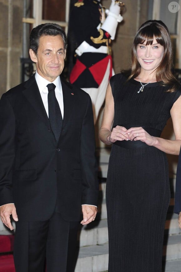 Carla Bruni et Nicolas Sarkozy, lors d'un dîner d'Etat organisé le 4 novembre, à l'Elysée, Paris.