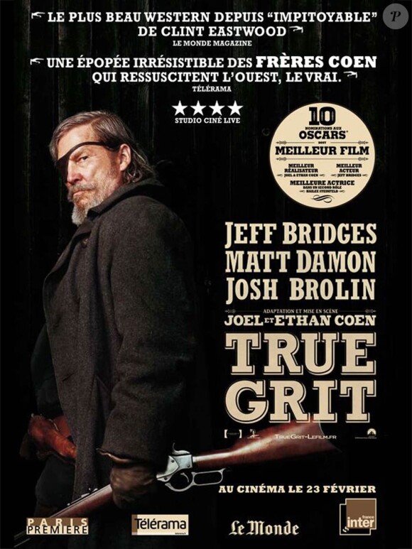 L'affiche originale de True Grit, nominé à l'Oscar du meilleur film lors de la cérémonie des Oscars, qui se tiendra le 27 février 2011.