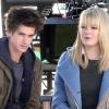Andrew Garfield et Emma Stone sur le tournage de The Amazing Spider-Man.