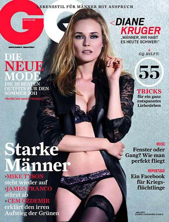 Diane Kruger en couverture de l'édition allemande du magazine GQ, mars 2011.