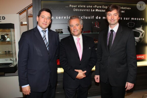 Marc Klein, Yves Guénin et Didier Papaz lors de la soirée d'inauguration de la Mezzanine de Lissac à la boutique Opéra à Paris le jeudi 24 mars 2011