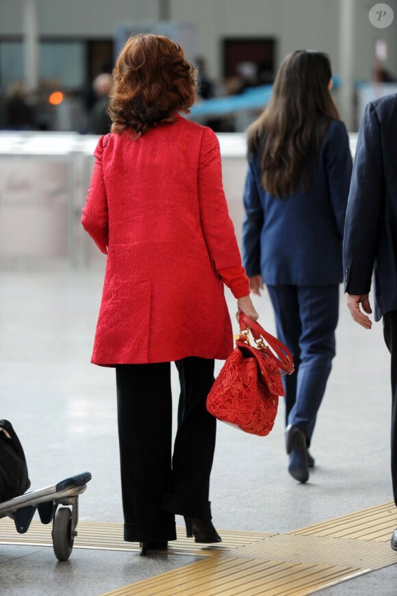 Sophia Loren à l'aéroport de Rome le 20 mars 2011