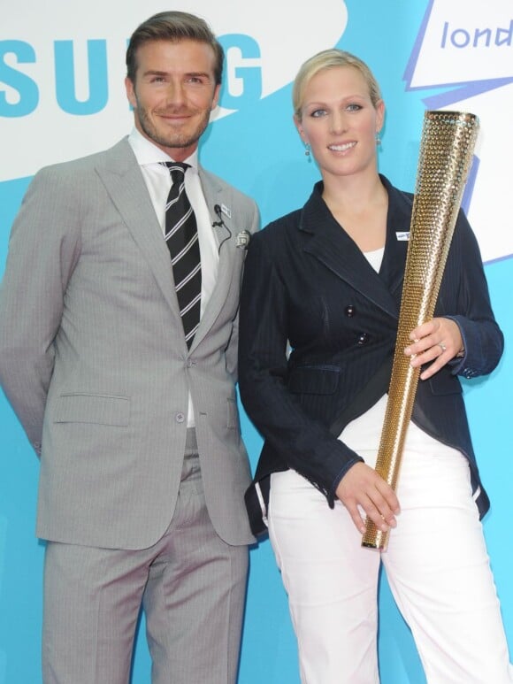 David Beckham et Zara Phillips pour la cérémonie Samsung "Everyone's Olympic Games", le 13 juin à Londres