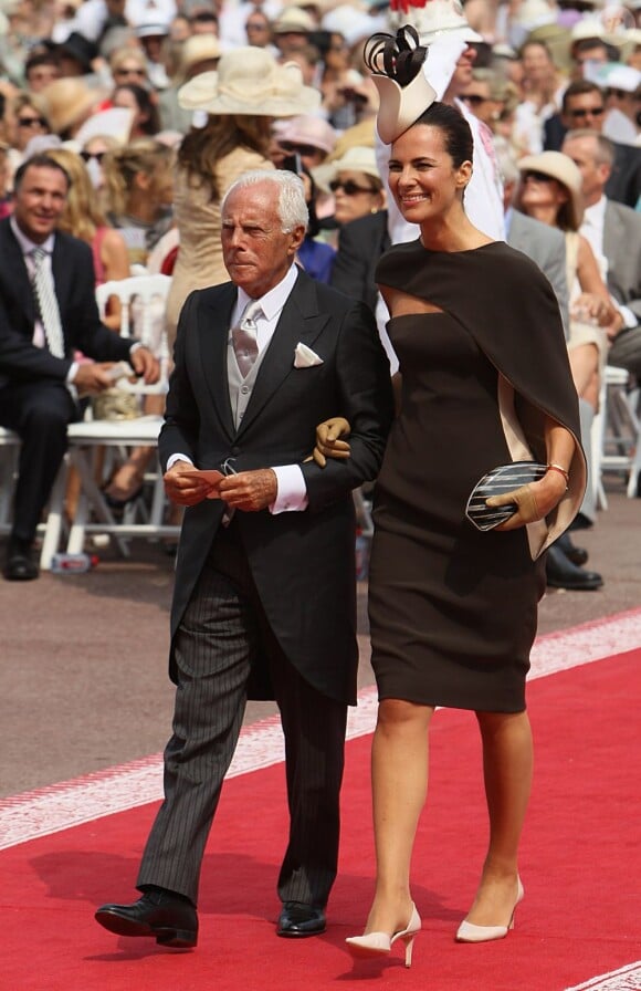Giorgio et Roberta Armani arrive à la cérémonie religieuse du  mariage du prince Albert et de Charlene Wittstock, à Monaco, le 2  juillet 2011
