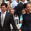 Karolina Kurkova et son époux arrivent à la cérémonie religieuse du mariage du prince Albert et de Charlene Wittstock, à Monaco, le 2 juillet 2011