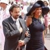 Henri Leconte et sa femme Florentine arrivent dans la cour d'honneur du Palais princier où se déroule la cérémonie de mariage du Prince Albert avec Charlene Wittstock, le 2 juillet 2011 à Monaco