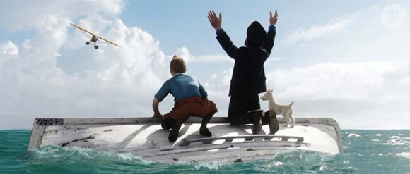 Tintin et le capitaine Haddock dans Les Aventures de Tintin : le secret de la Licorne, en salles le 26 octobre 2011.