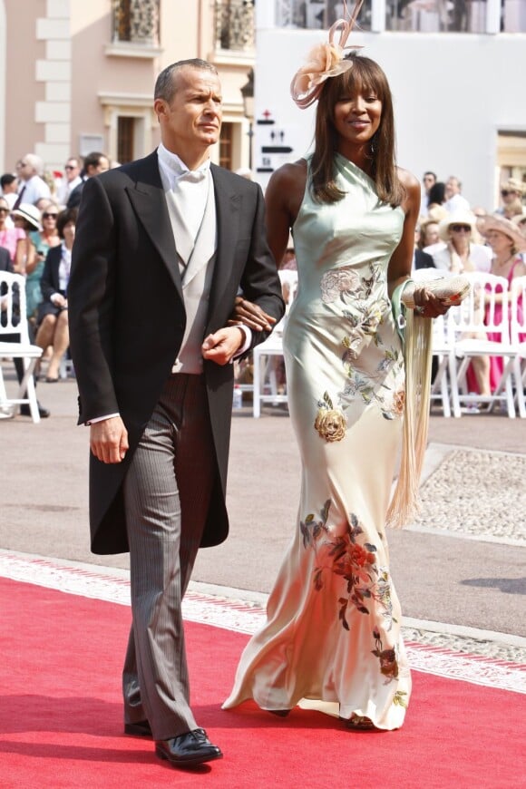 Naomi Campbell a assisté au mariage d'Albert de Monaco et de Charlene Wittstock aux bras de son amoureux depuis 3 ans, Vladimir Doronin. Monaco, 2 juillet 2011