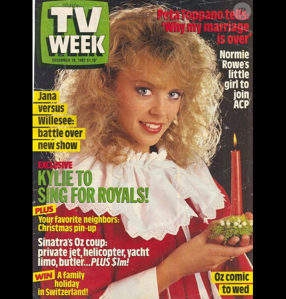 Kylie Minogue, en couverture du magazine australien TV Week. La chanteuse en était alors au début de sa carrière. Décembre 1987.