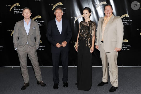 L'équipe de Cowboys et Envahisseurs, Daniel Craig, Harrison Ford, Olivia Wilde et le réalisateur au festival de Locarno le 7 août 2011