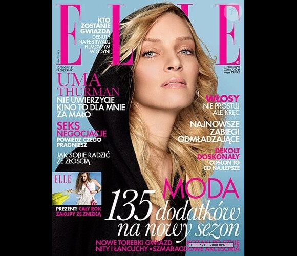 L'actrice Uma Thurman en couverture de Elle Poland. Octobre 2009.