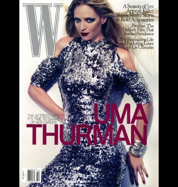 L'actrice et ancien mannequin Uma Thurman en couv' du magazine américain W. Octobre 2009.