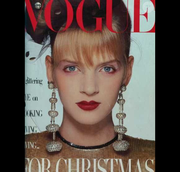 Voici la toute première couv' d'Uma Thurman. A seulement 15 ans, pour le Vogue britannique. Décembre 1985.