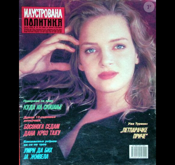 Décembre 1994 : Uma Thurman est âgée de 24 ans, et apparaît en couv' du magazine serbo-monténégrin Ilustrovana Politika.