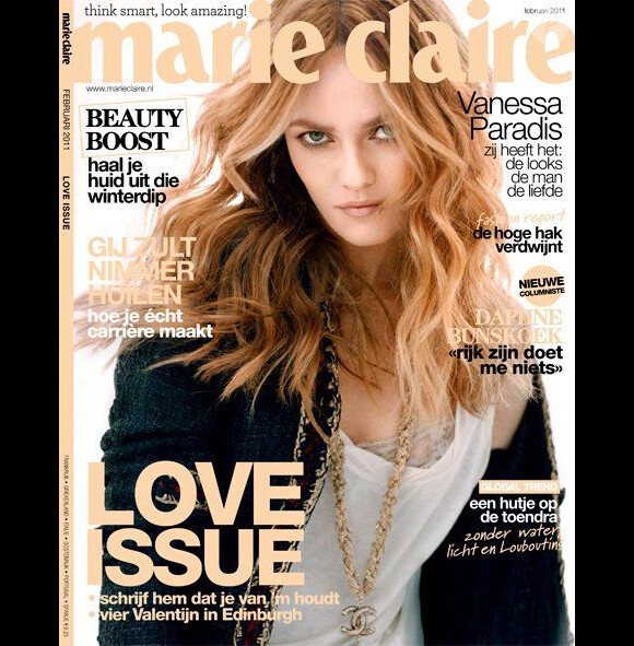 La chanteuse et actrice Vanessa Paradis nous séduit sur cette couverture de l'édition néerlandaise du magazine Marie-Claire. Février 2011.