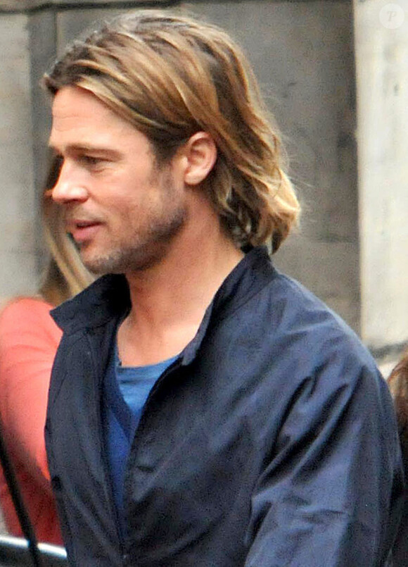 Brad Pitt sur le tournage de World War Z à Glasgow en Ecosse le 17 août 2011