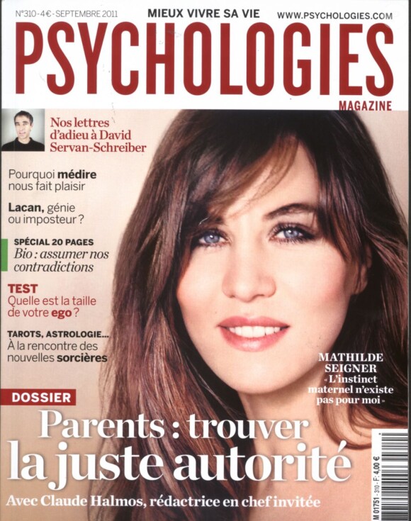 Mathilde Seigner en couverture du magazine Psychologies du mois de septembre 2011