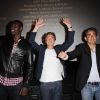 Omar Sy, François Cluzet et Eric Toledano lors de la présentation du film Intouchables en ouverture du festival du film francophone d'Angoulême le 24 août 2011