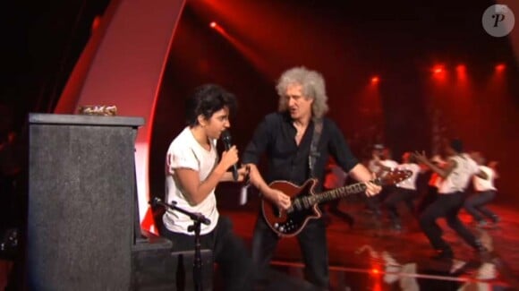 Brian May, guitariste de Queen, aux côtés de Lady Gaga/Jo Calderone lors  des MTV Video Music Awards, à Los Angeles, le 28 août 2011.