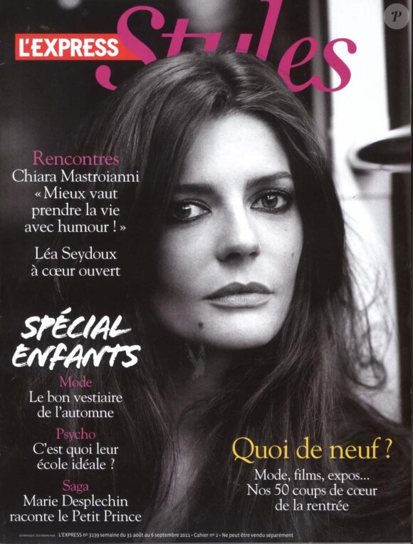 Chiara Mastroianni en couverture de L'Express Style, en kiosques le 31 août 2011.