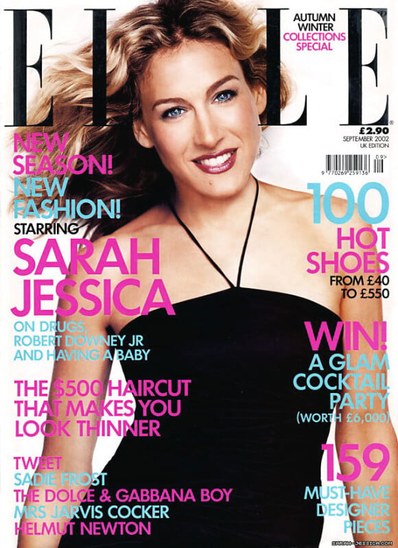 Le personnage de Carrie Bradshaw colle à SJP, qui pose pour de grandes éditions de mode, comme Elle UK. Septembre 2002.