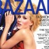 Nue sous la bannière étoilée, Sarah Jessica Parker fait preuve de son patriotisme en couverture de Harper's Bazaar. Février 2001.