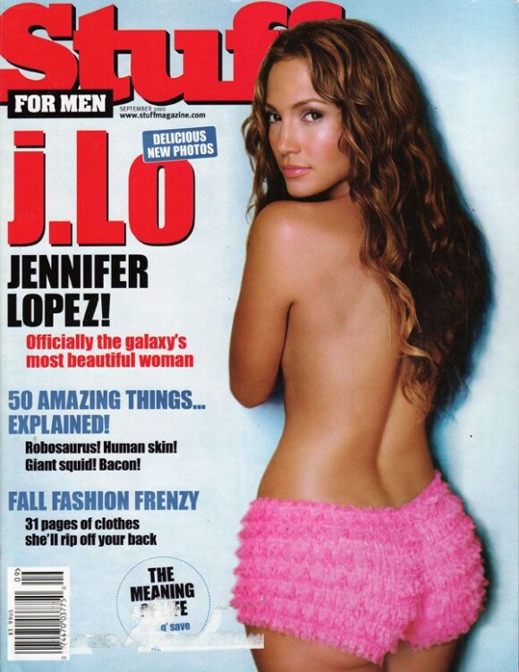 Jennifer Lopez et son célèbre fessier s'affichent pour le magazine Stuff en septembre 2001.