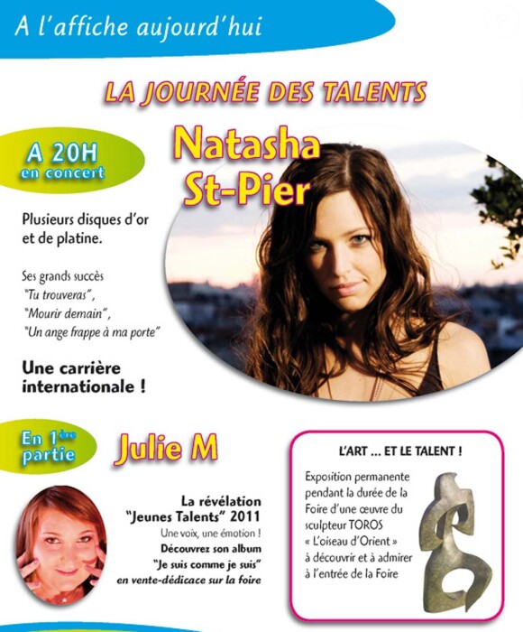 Programme du samedi 24 septembre de la Foire du Dauphiné. Natasha St-Pier est annoncé à 20 heures sur scène.