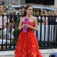 Leighton Meester en robe du soir à Paris sur le tournage de Gossip Girl