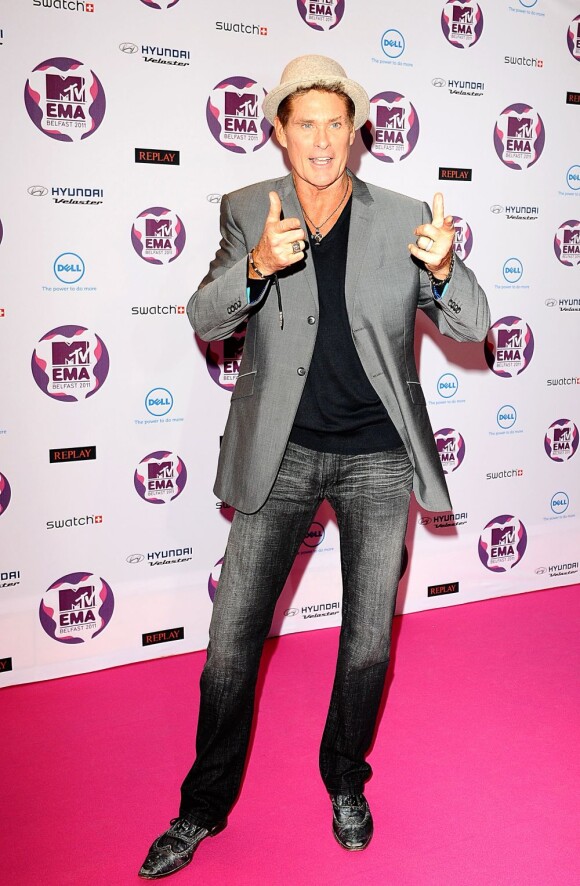 David Hasselhoff arrive aux MTV Europe Music Awards 2011 à Belfast, le 6 novembre 2011