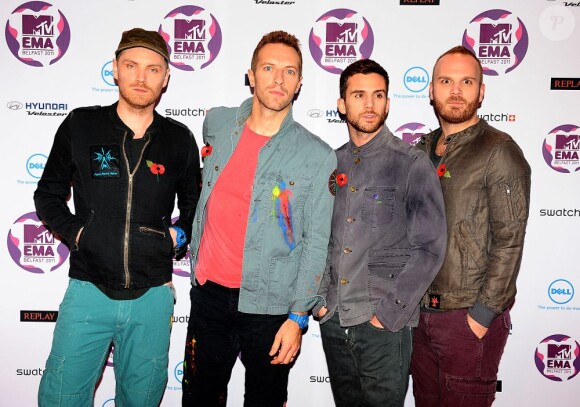Coldplay arrive aux MTV Europe Music Awards 2011 à Belfast, le 6 novembre 2011