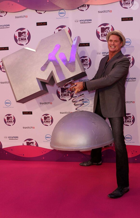 David Hasselhoff dans la press room des MTV Europe Music Awards, à Belfast, le 6 novembre 2011.