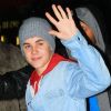 Justin Bieber arrive sur le plateau du David Letterman Show, le mardi 22 novembre 2011.