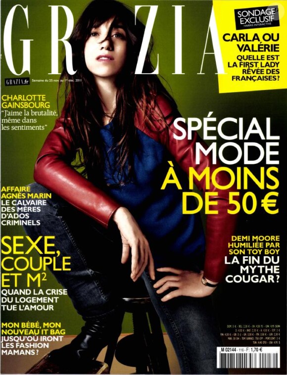 Charlotte Gainsbourg en couverture de Grazia, en kiosques le 25 novembre 2011.
