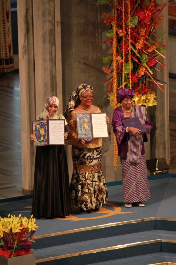 Remise du Prix Nobel de la Paix, le 10 décembre 2011 à l'Hôtel de Ville  d'Oslo.