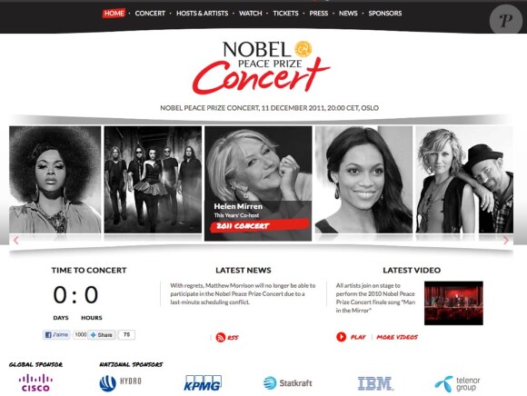 Concert pour le Nobel de la Paix, l'affiche du 11 décembre 2011