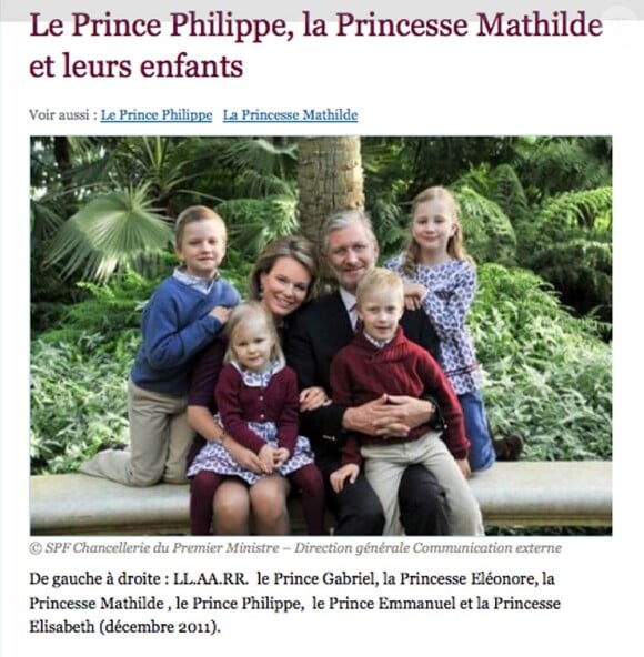 Photo officielle de Philippe et Mathilde de Belgique avec leurs enfants, décembre 2011