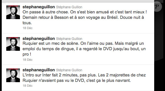 Page Twitter de Stéphane Guillon, le 18 décembre 2011.