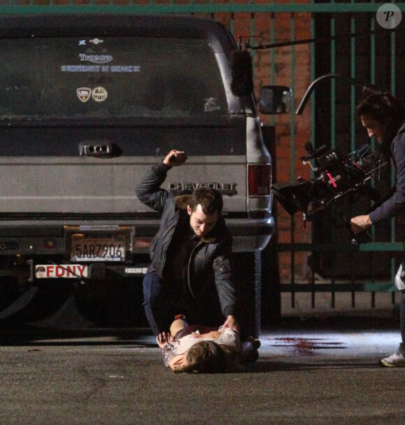 Elijah Wood sur le tournage de Maniac, en novembre 2011 à Los Angeles.