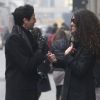 Adrien Brody et Afef Jnifen discutent dans la rue à Milan le 19 janvier 2012