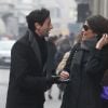 Très enjoués, Adrien Brody et Afef Jnifen discutent dans la rue à Milan le 19 janvier 2012
