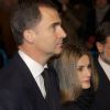 Felipe et Letizia d'Espagne se sont rendus à la cathédrale Santa Maria de la Almudena pour la messe de funérailles à la mémoire de Manuel Fraga Iribarne, à Madrid, le 23 janvier 2012.