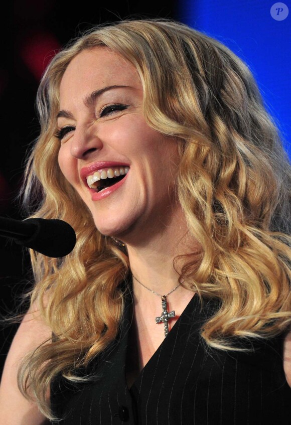 Madonna à la conférence de presse du Super Bowl, à Indianapolis, le 2 février 2012.