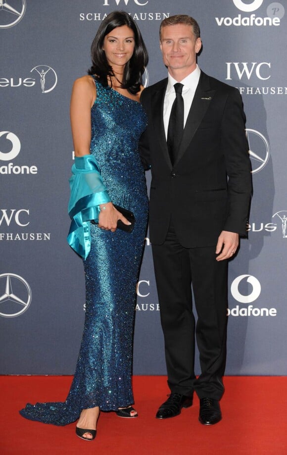 David Coulthard et sa fiancée Karen Minier.
La cérémonie des Laureus World Sports Awards 2012, qui s'est déroulée le 6 février à Londres avec Clive Owen en maître de cérémonie, a notamment consacré Novak Djokovic Sportif de l'année, devant un parterre de légendes et de couples stars du sport.