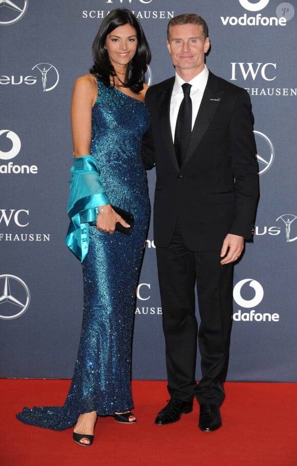 David Coulthard et sa fiancée Karen Minier.
La cérémonie des Laureus World Sports Awards 2012, qui s'est déroulée le 6 février à Londres avec Clive Owen en maître de cérémonie, a notamment consacré Novak Djokovic Sportif de l'année, devant un parterre de légendes et de couples stars du sport.